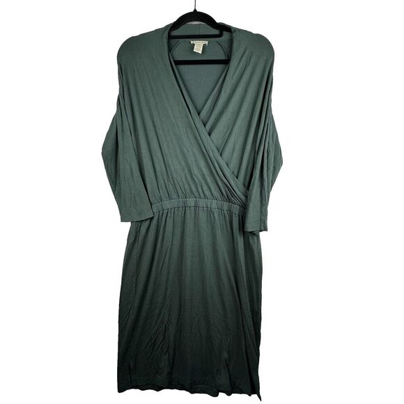 White + Warren Jersey Knit Midi Wrap Dress Sz M Moss Green Lagenlook Minimalist - Picture 1 of 8